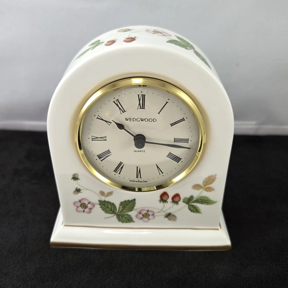 Vintage Wedgwood Bone China Wild Strawberry Dome Mantle Clock